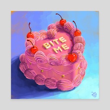 Bite me Sassy heart shaped pink cake - Canvas by Victoria Georgieva