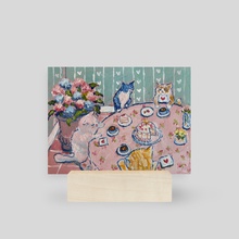 Kitty Tea Party - Mini Print by pechebo 