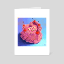Bite me Sassy heart shaped pink cake - Art Card by Victoria Georgieva