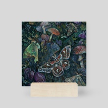 Atlas Moth Mushroom Garden - Mini Print by Clara  McAllister 